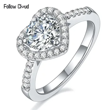 Postupujte podľa Cloud 1CT Srdce Rez Moissanite Diamond Halo Krúžky 925 Sterling Silver platinované Svadobné Kapela Promise Ring pre Ženy