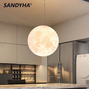 SANDYHA Luster Full Moon Lampa pre bývanie, Jedáleň, Spálňa Bar Stolové Osvetlenie Závesné Osvetlenie Zariadenie Prívesok Svetlo LED